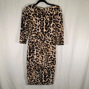 Premier Amour Midi Dress Women's 4 Cheetah Print 3/4 Sleeve Bodycon NWT
